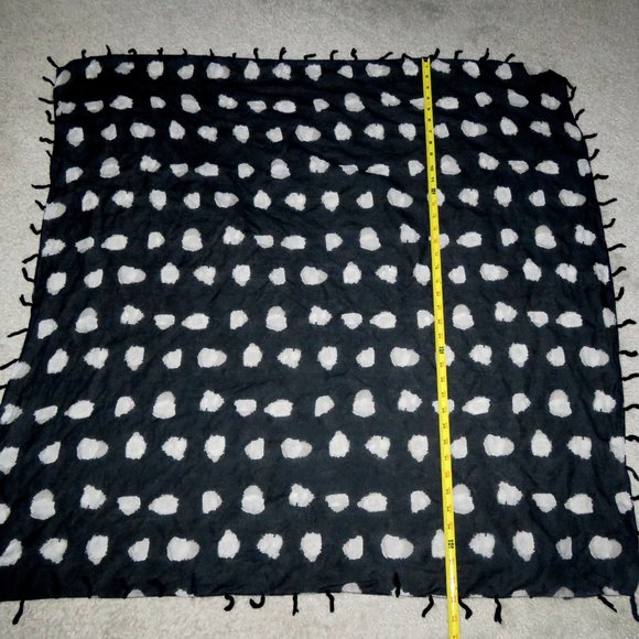 Black Square Scarf Wrap Sarong w/Modern White Polka Dot Print abt 39" x 39" - Picture 6 of 14